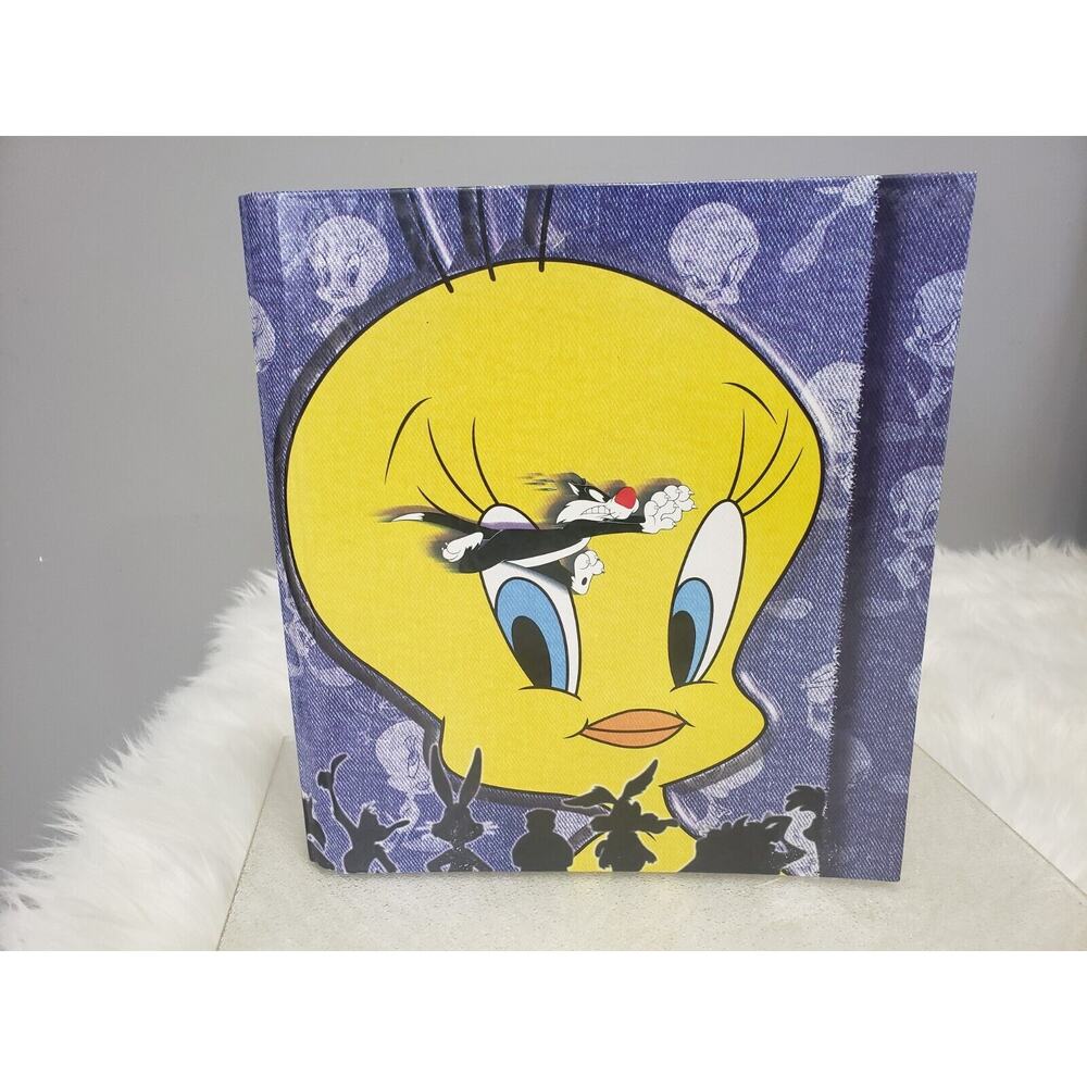 Looney Tunes 3-Ring Curveback Binder Tweety Bird Sylvester Cat 1998 Vintage